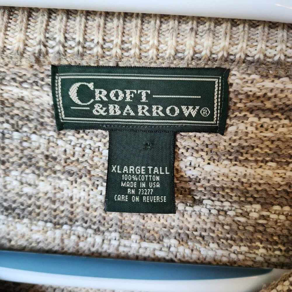 VTG Croft & Barrow Beige Striped Pullover Knit Sweater Size XL Tall‎ USA Made
